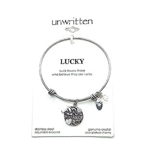 Womens unwritten "Lucky" Silver Tone, Rhinestones And Bead Expanding Bracelet